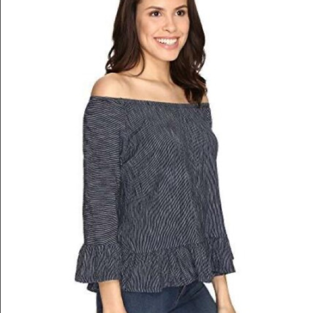 Navy Blue Space Dye Ruffle/Peplum Blouse